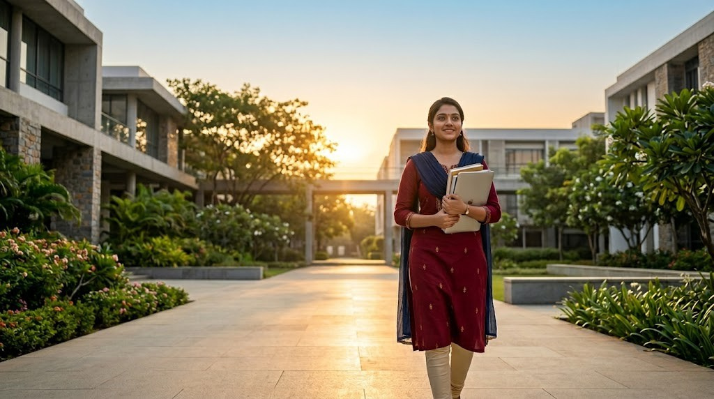 A girl focused on her books